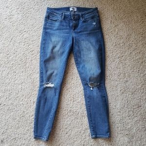 PAIGE Light Washed Distressed DENIM Crop 29